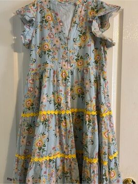 crosby. Light Blue Floral Dress with Yellow Trim